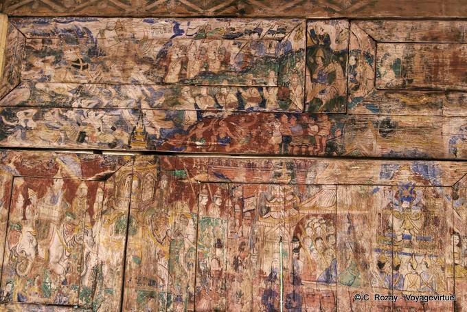 Um mural retratando um conto jataka, Wat Phra Isso Lampang Luang - Tailândia