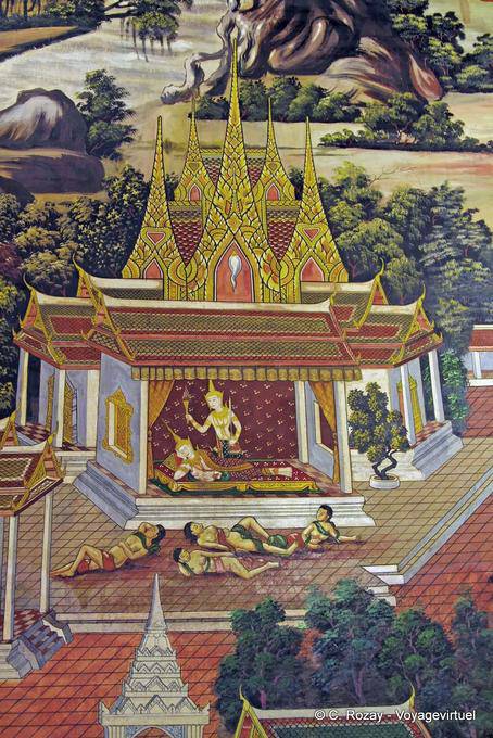 Etapa da vida real, mural, Wat Phra Si Rattana Mahathat, Phitsanulok - Tailândia