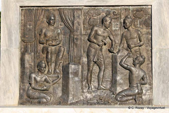 Baixo-relevo, stonecutter, Sukhothai - Tailândia