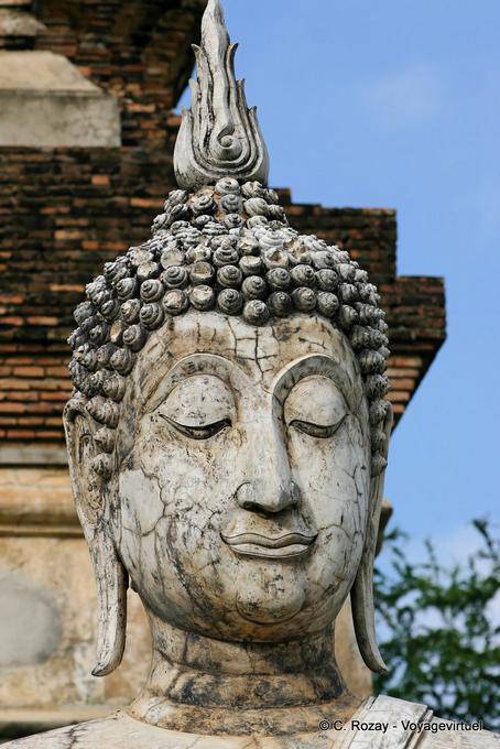 Estátua de Buda cabeça, Sukhothai, Wat Mahathat - Tailândia