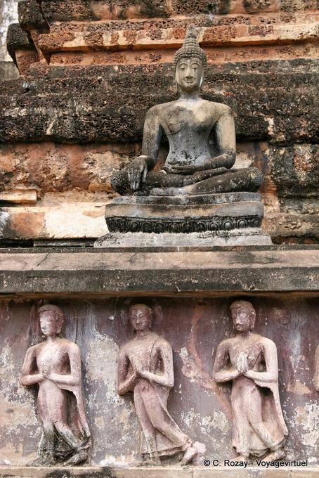 Fresco da salvação reverência, Sukhothai, Wat Mahathat - Tailândia