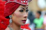Cara sobrancelhas seniores Festival Patong, Phuket, Tailândia.